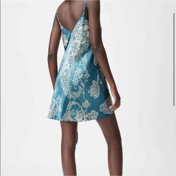 Zara Blue and Cream  Women's Slip Mini Dress Size XLarge NWOT - Picture 3 of 5